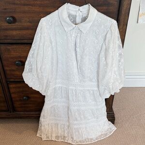 Karlie White Lace Dress with Puff Sleeves M